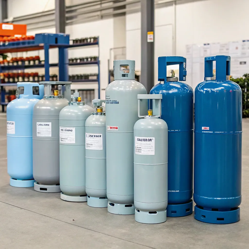 Various sizes of gas cylinders on display